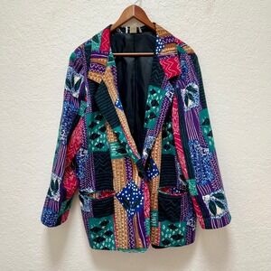 Kenneth Mitchell VTG 80s Patchwork Geometric Print Blazer Women 1X Multicolor
